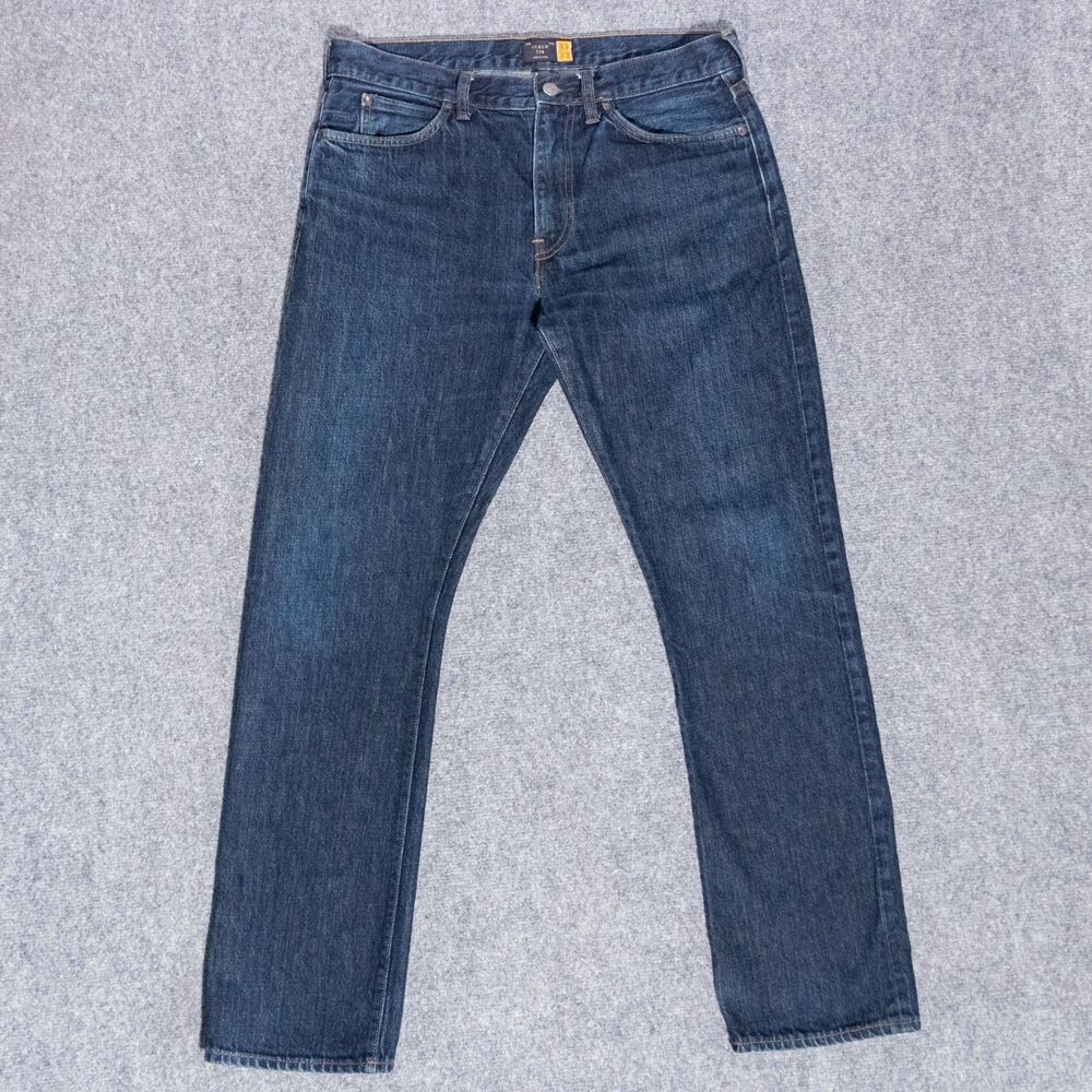 J Crew 770 Slim Straight Jeans Dark Wash Indigo Blue Denim Men's 33x32 Western